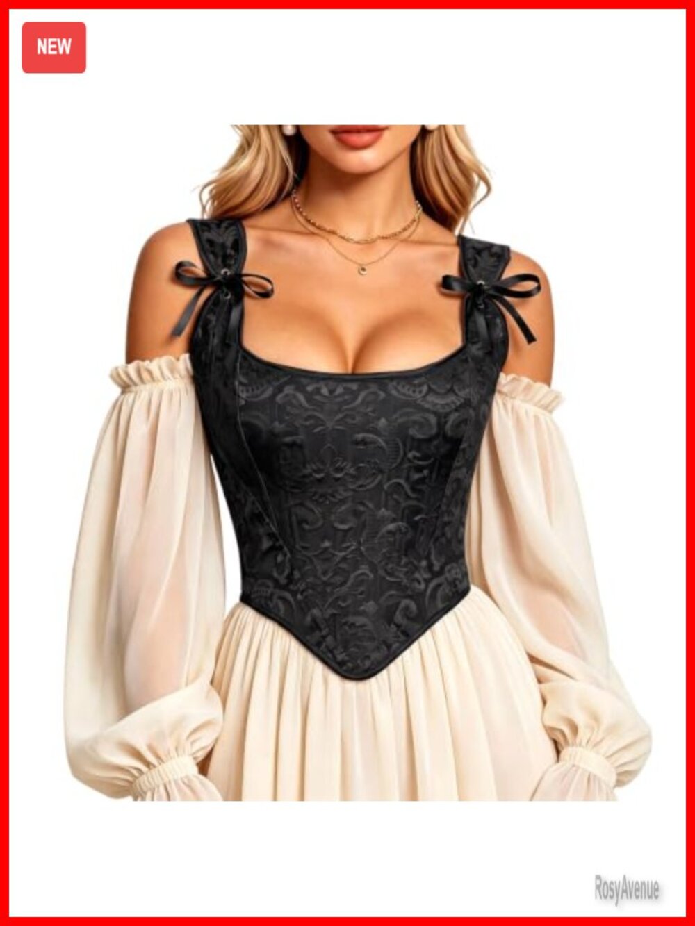 WHIPPY Renaissance Floral Lace Up Overbust Corset Top Bustier